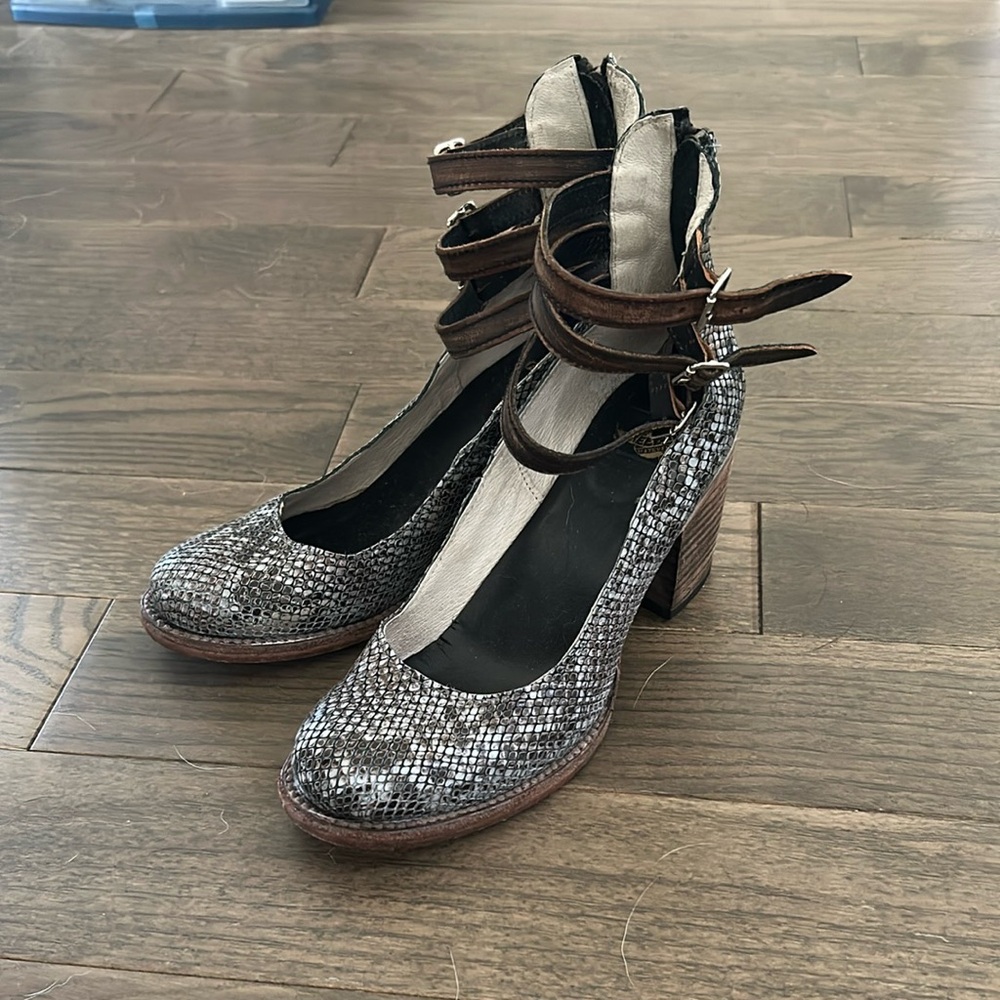 Freebird snakeskin heels with leather straps